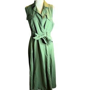 Banana Republic Olive Green Sleeveless Wrap Utility Midi Dress, Petite Size 12